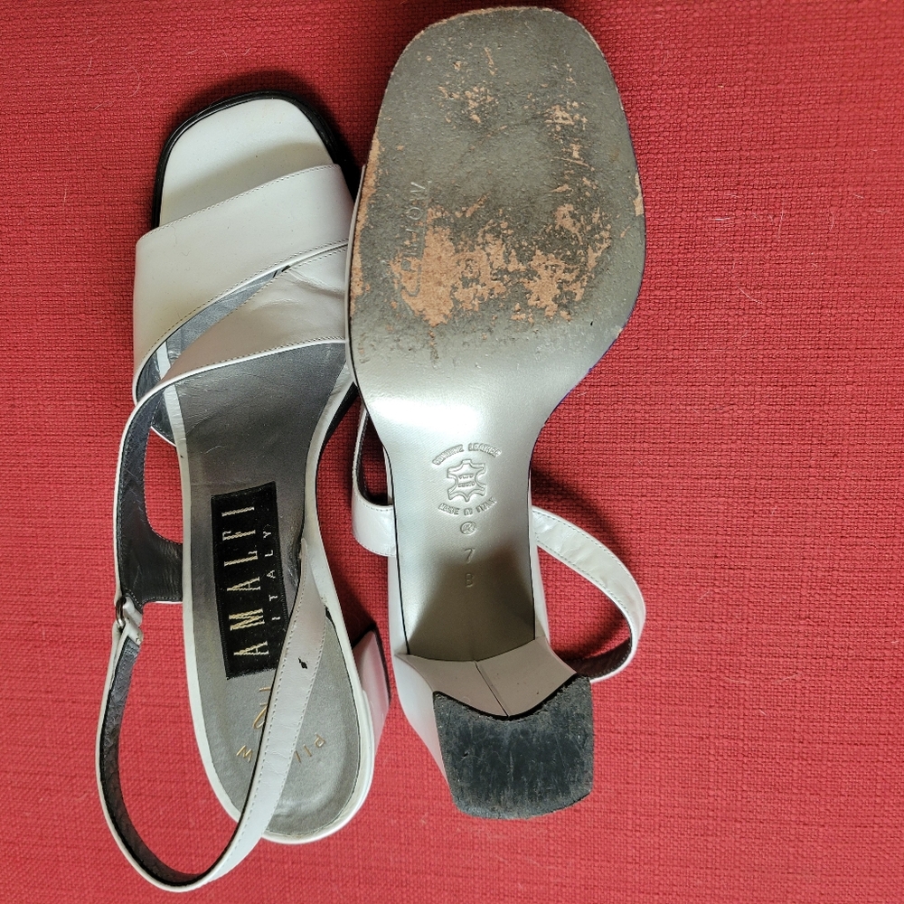 Amalfi size 7 women's 3" block heel sandals pearlescent white - Picture 3 of 7